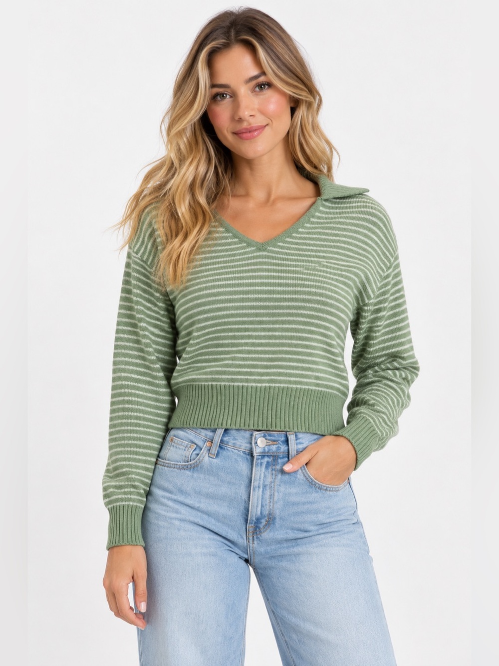 Universal Thread Green Striped Collared Sweater Size S